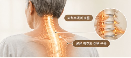 목과 등의 척추를 따라 뇌척수액이 흐르는 모습